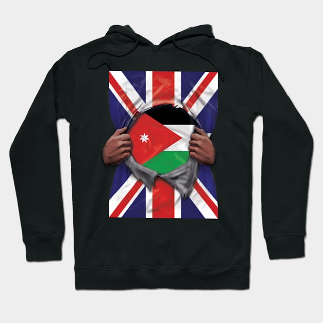 Jordan Flag Great Britain Flag Ripped - Gift for Jordanian From Jordan Hoodie by Country Flags